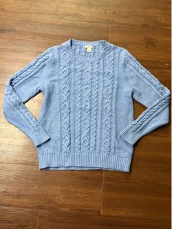 L.L.Bean Blue Cable Knit Sweater Coastal Grandma Quiet Luxury Preppy