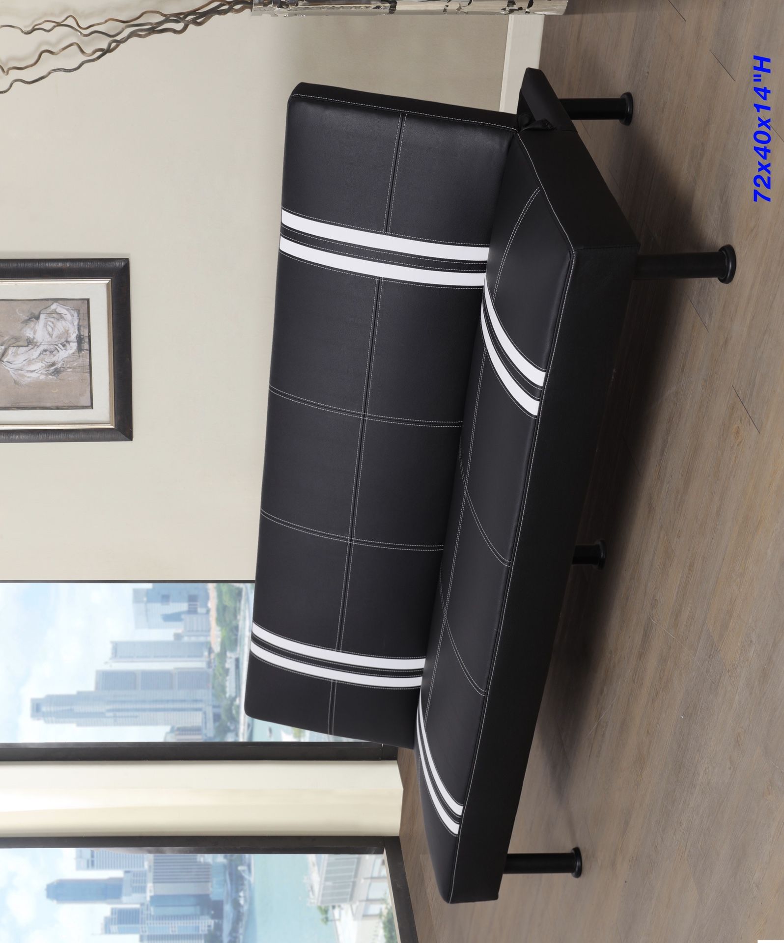 NEW BLACK LEATHER SOFA BED DAY BED FUTON