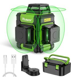 Huepar Laser Level 360 Self Leveling, Rechargeable Green Laser 3x360° Cross Line Lazer Leveler 3D Level