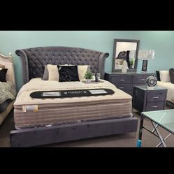 SALE!!! 4-PC King Bedroom Set ONLY $1299/ Bedframe, Nightstand, Dresser & Mirror