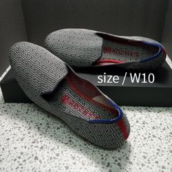 ROTHY'S Retired Charcoal Gray Grid Pattern Loafer Flats Slip On Size-  W10