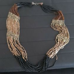 Vintage - Handmade Black and Gold Multi-Strand Beaded Necklace