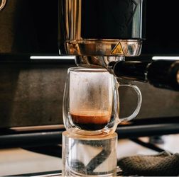 4 Espresso Cups, 7 oz Double Walled Glass Coffee Mugs Set of 4, Clear Hand Blown Insulated Glass Coffee Cups with Handle