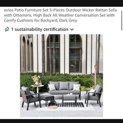 ovios Patio Furniture Set 5-Pieces Outdoor Wicker Rattan Sofa with Ottomans, High Back All Weather Conversation Set with Comfy Cushions for Backyard,
