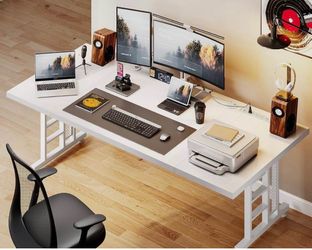 Modern White Executive Desk with USB Charging