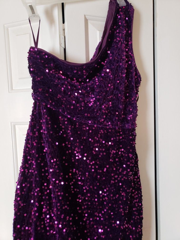 Formal One Shoulder Purple Sequins Dress