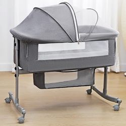 uiuwoo Bedside Crib, 3 in 1 Bassinet Baby Cradle Adjustable Height