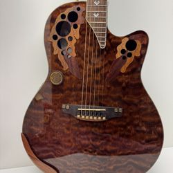 Ovation Celebrity Elite CE48P-TGE Super Shallow Acoustic-Electric Guitar - Tiger Eye With Matching Hard-shell Case