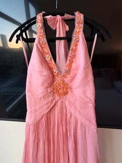 BCBGMaxAzria Pink halter neck beaded evening long dress size 6