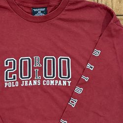 🚩 2000s Red Mens LARGE Ralph Lauren POLO Jeans Long Sleeve Thermal Crew Vintage Dress Crewneck Shirt