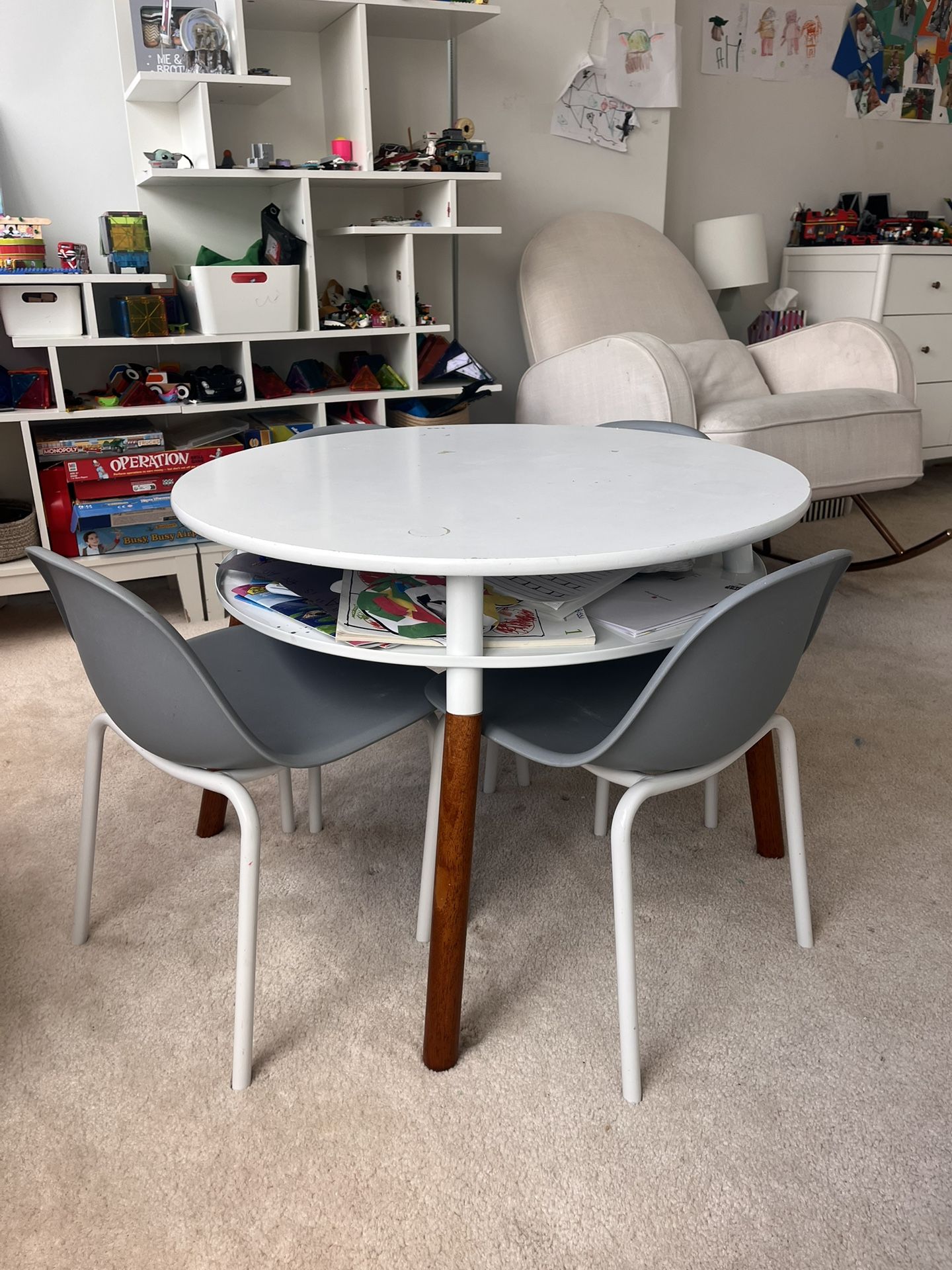 Pottery Barn Kids, White Table And 4 Gray Chairs 