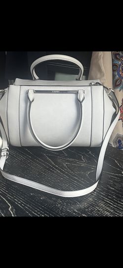 Light Gray Structured Satchel Handbag with Crossbody Strap