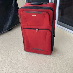 Red Luggage With Collapsible Handle And Wheels