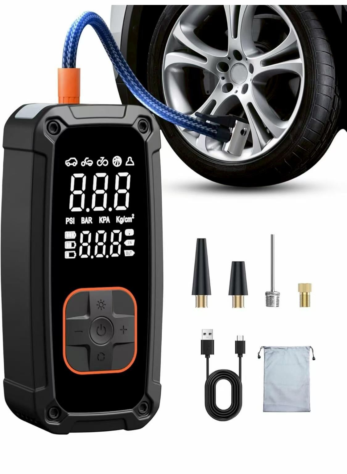 150PSI Air Compressor Portable with Tire Pressure Gauge and Led Lights, Fast Inflation & Auto Shutoff Function,