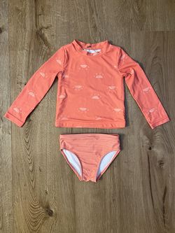 2T Coral Sun Rash Guard Swimsuit Set