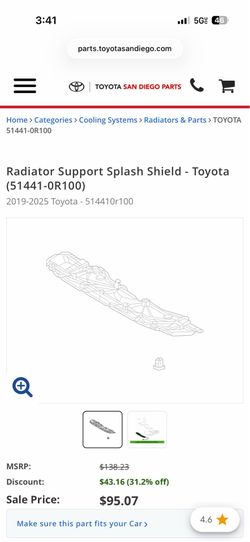 Radiator Support Splash Shield - Toyota (51441-0R100)