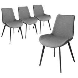 Set of 4 Modern Gray Dining Chairs with Black Metal Legs