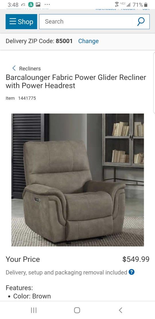 Barcalounger Fabric Power Recliner With Power Headrest