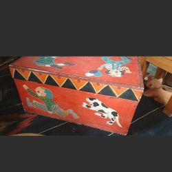 Antique Traveling Circus Circa 1890 Trunk Folk Art Clowns 