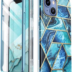 iPhone 13/14 Case 6.1 inch (2021/2022) Slim Full-Body Case with built in Screen Protector (Ocean)