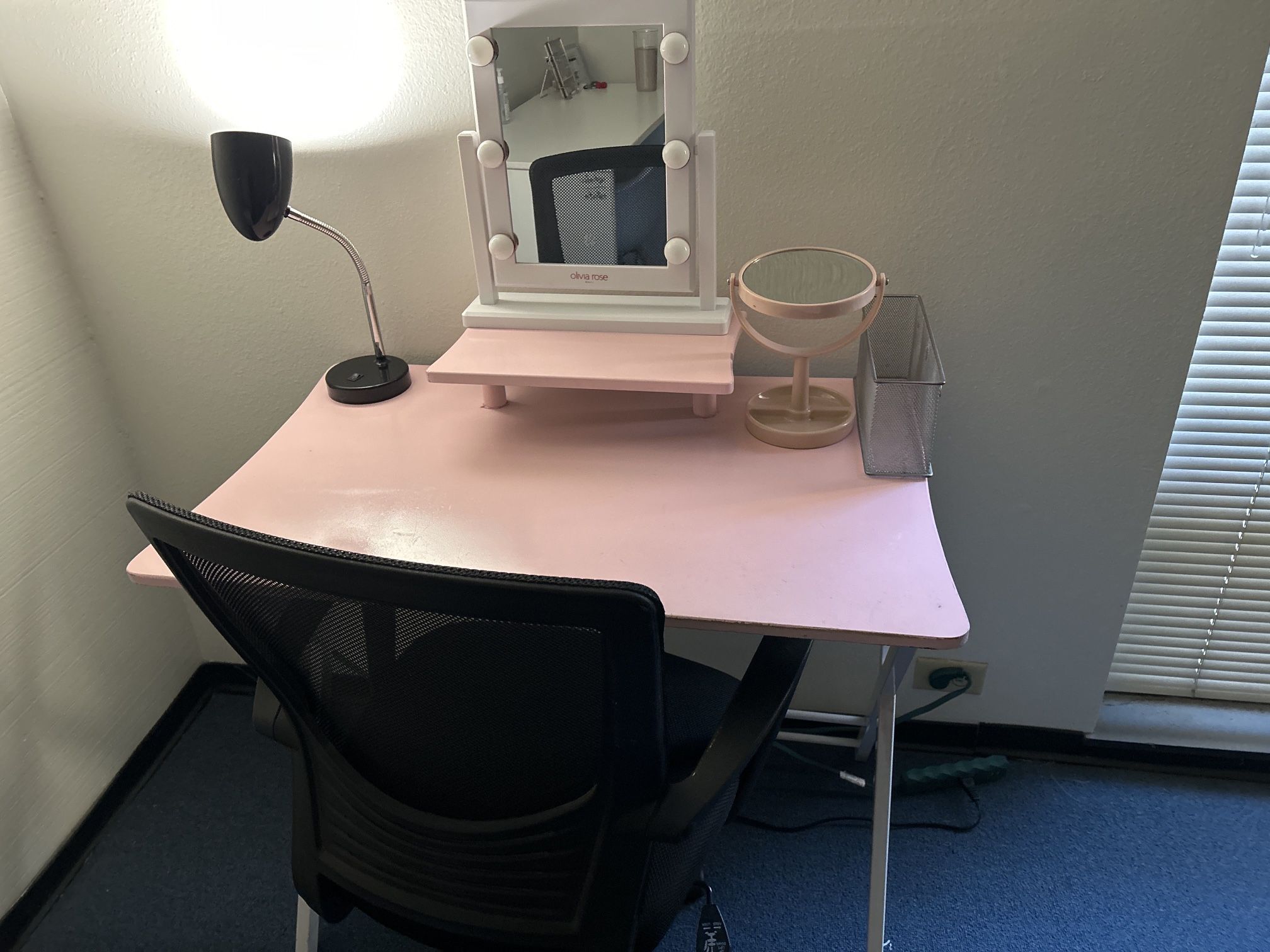 Desk, Chair And Vanity Mirror