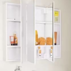  48 in. W x 30 in. H x 5-1/4 in. D Frameless Tri-View Surface-Mount Medicine Cabinet with Easy Hang System in White