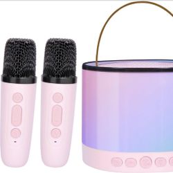BRAND NEW Portable Bluetooth Mini Kids Karaoke Speaker with 2 Wireless Mics and LED Color Lights