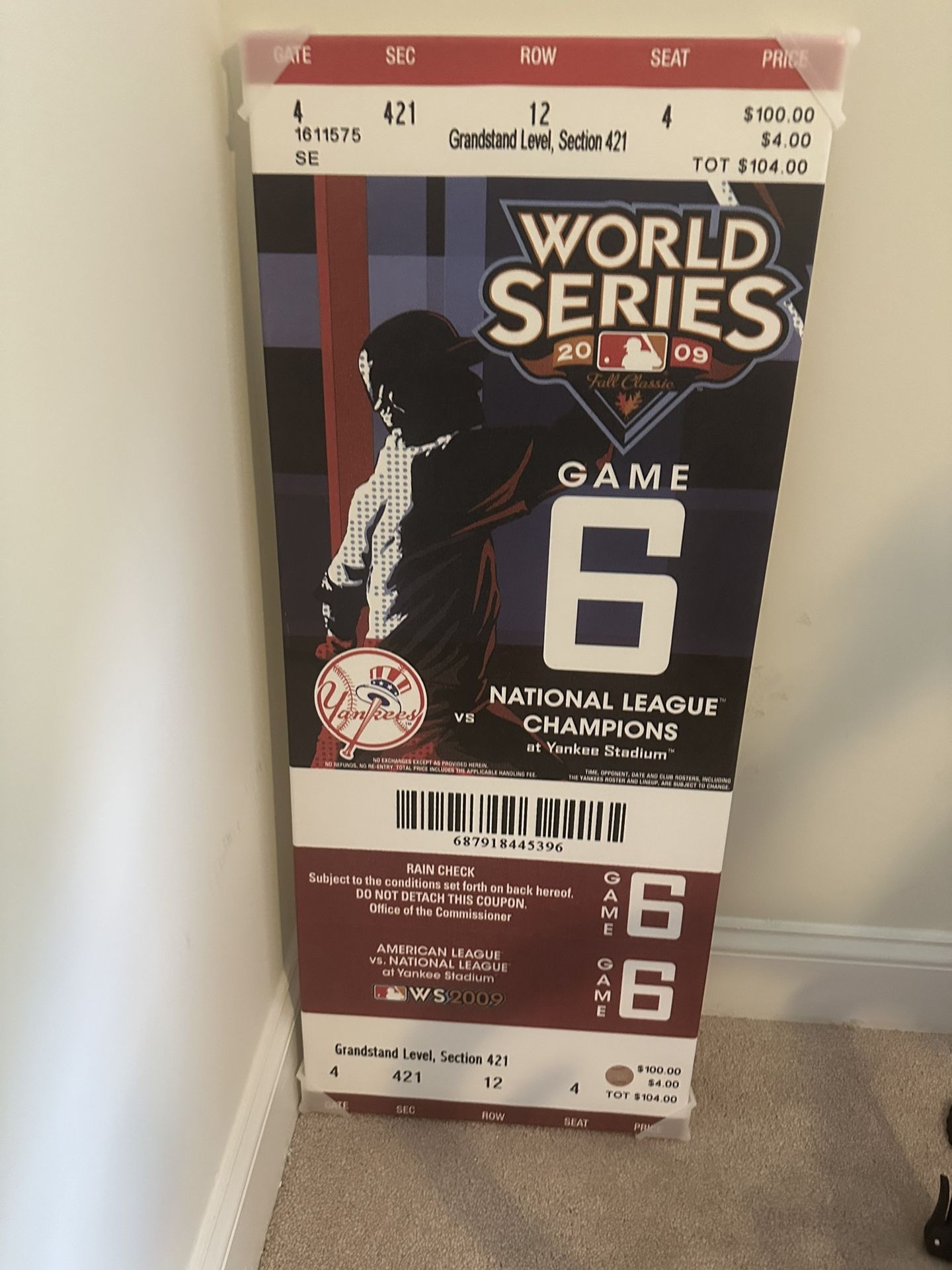 2009 Yankees Oversized Canvas World Series Ticket