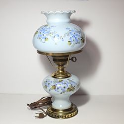 Blue Glass Hurricane Lamp Blue Flowers Small **READ AD!**