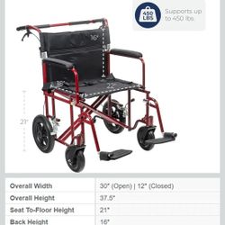 Drive Medical Bariatric 22" Seat Transport Chair with 12 Inches Rear Wheels, Anti Tippers With Wheels, Silla De Ruedas