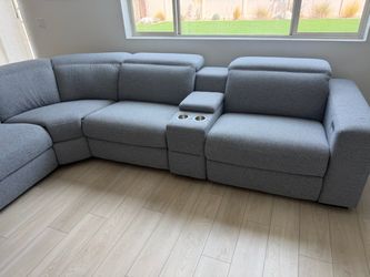 Gray Fabric Sectional Sofa with Recliner and Console