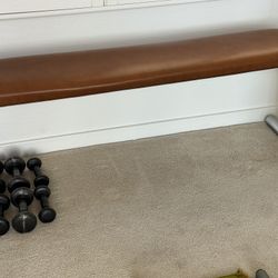 Workout Leather And Metal Bench With Dumbbells 