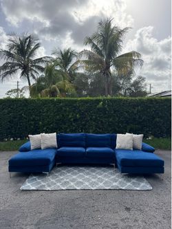 Navy Blue Velvet U Sectional Sofa (Delivery Available)
