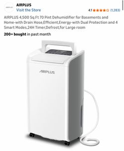 AIRPLUS 4,500 Sq.Ft 70 Pint Dehumidifier for Basements and Home-with Drain Hose,Efficient,Energy-with Dual Protection and 4 Smart Modes,24H Timer, Def