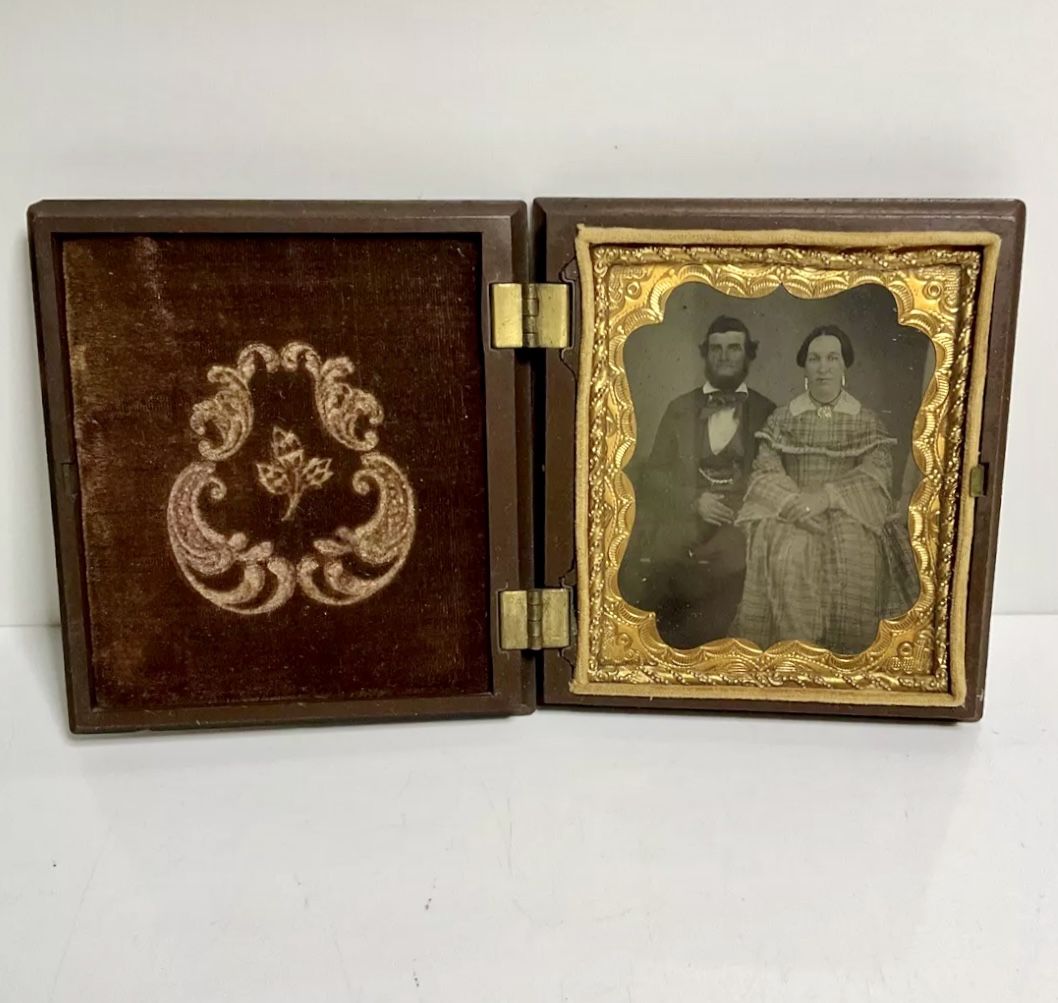 Antique Victorian Tintype Photo In Frame ~ 4" X 3 1/2"