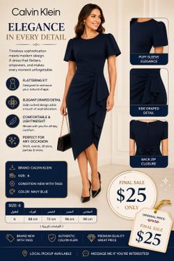 Elegant Calvin Klein Navy Blue Dress – Brand New