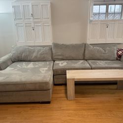 Light Gray Microsuede Sofa With Chaise 