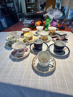 Vintage tea, cups, and saucers