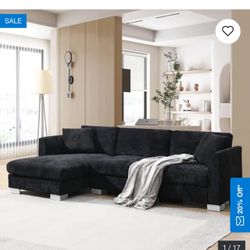 One Week Old 4-seat Chenille Indoor Sectional Sofa with Oversized Chaise - Black