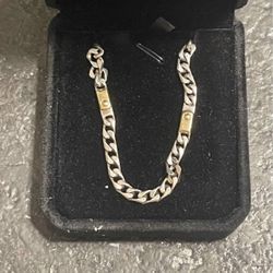 16” 925 Silver/18Kt Gold Flat Curb Link Choker (Womans)