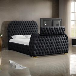 NEW QUEEN AND KING ROYAL BED WITH TV STAND BLUETOOTH SPEAKERS 7 COLOR DISPLAY WITHOUT MATTRESS 