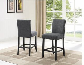 Gray Fabric Counter Height Stools with Nailhead Trim, Set of 2