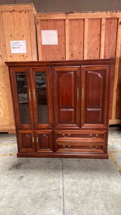 Large Solid Wood Armoire with Drawers