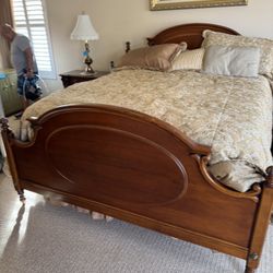 Beautiful King Size Bed W/ Mattress Box Spring & 2 Marble Top Night Stands