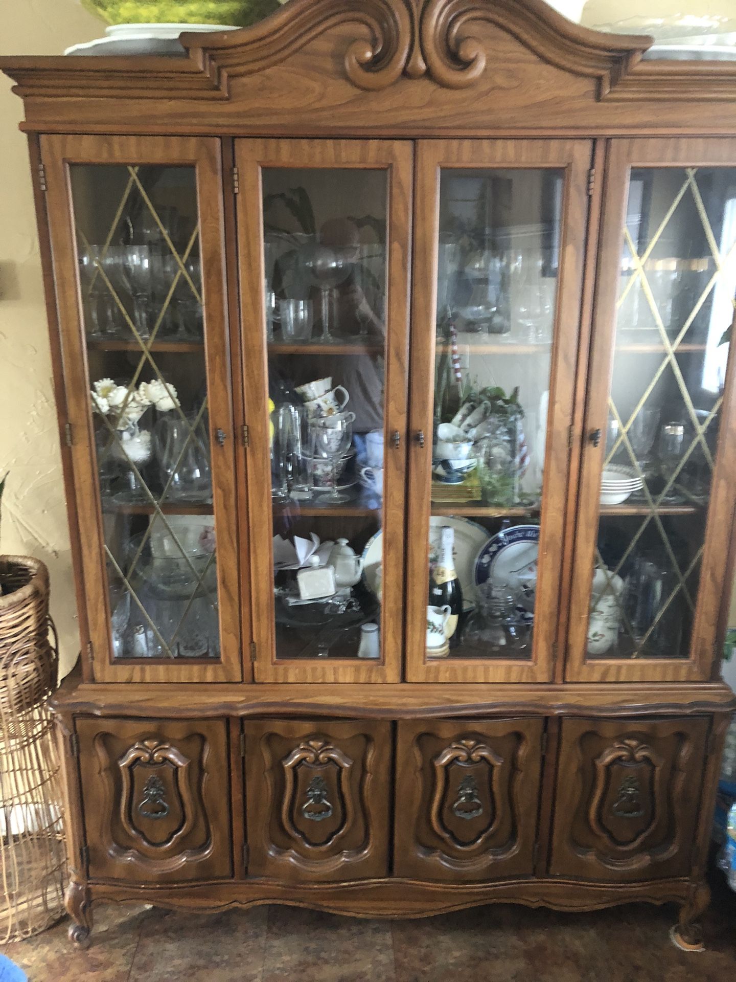 Antique china cabinet and side table