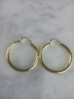 18k Gold Plated Diamond Cut Hoop Earrings 
