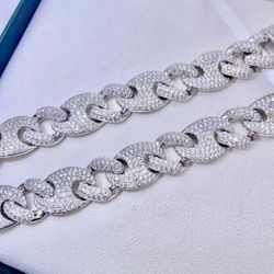 Moissanite  Diamond Chain White Gold Silver Mariner Link 