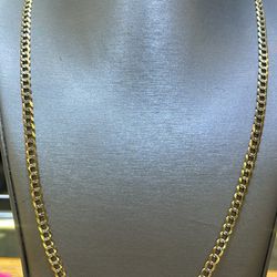 14KT GOLD CURB LINK CHAIN, DIAMOND CUT 