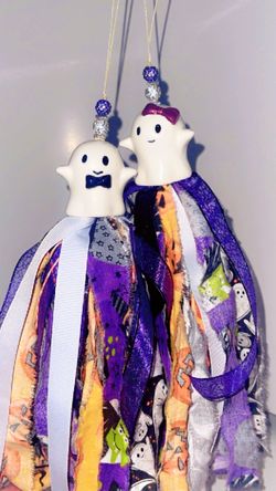 Handmade Halloween Ghost Tassel Ornaments Set of 2