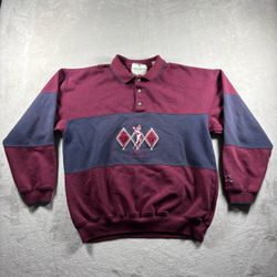 Vintage John Ashford Golf Men’s M Red Color Block Embroidered Polo Sweater #8F